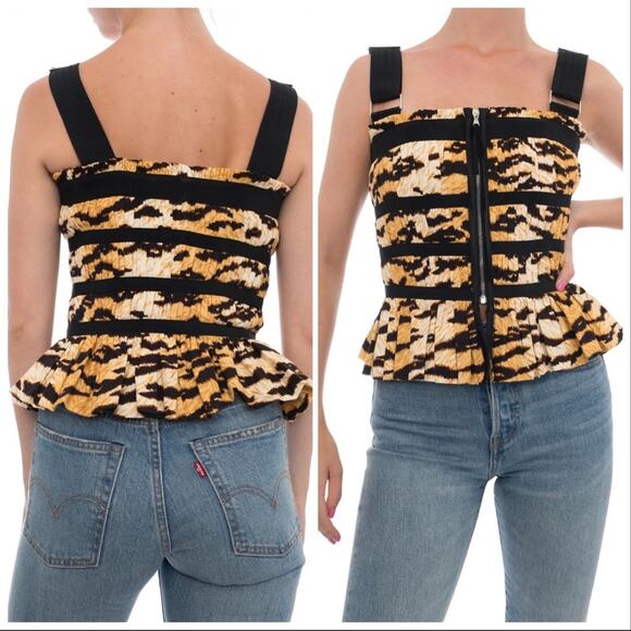 DG DOLCE GABBANA Gold Black Animal Print Corset Peplum Tank Top Blouse Shirt 40 - Picture 7 of 11